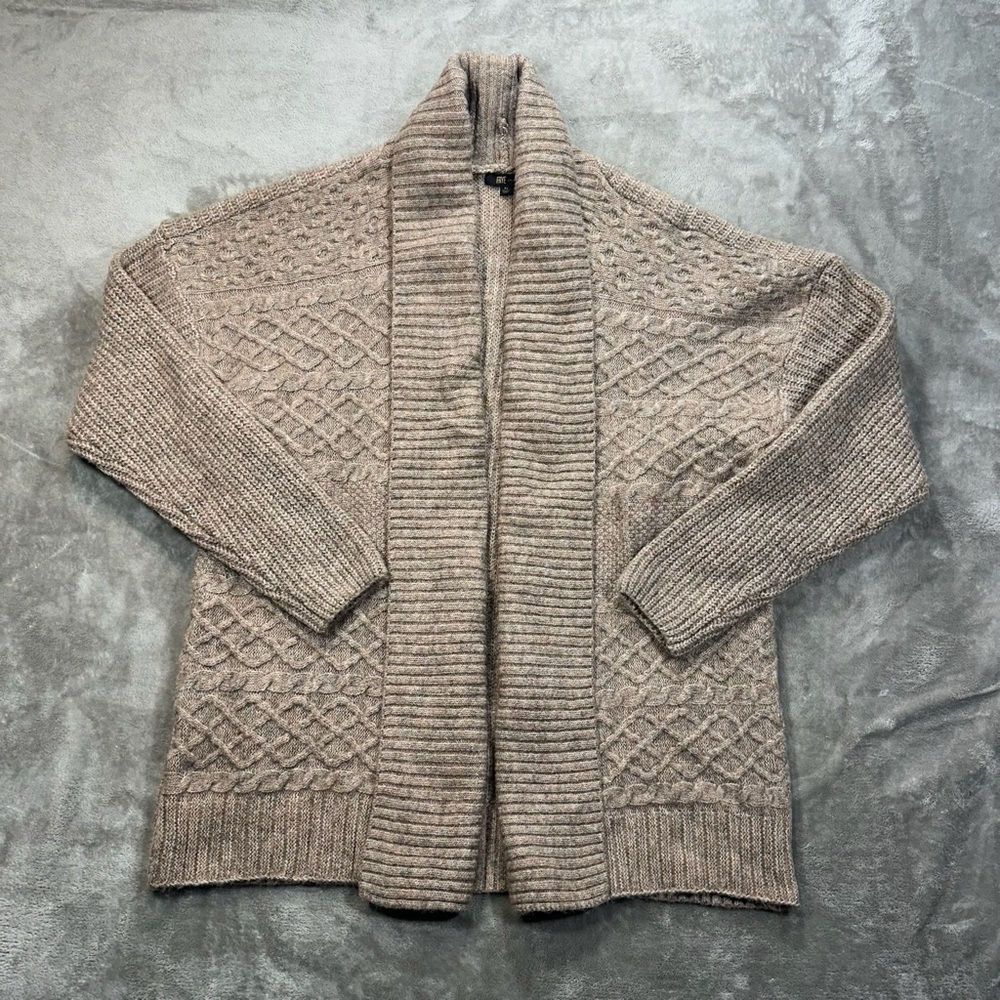 New Frye Chunky Knit Open Front Cardigan Sweater Taupe SZ XL Cute comfy lounge